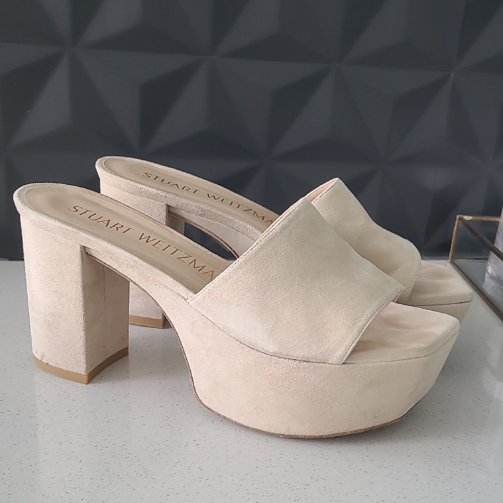 Stuart Weitzman Beige Platform Mules